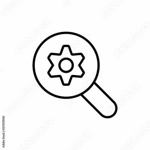 Search settings magnifier gear icon vector sign