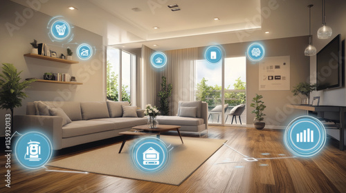 Artificial intelligence, digital mind, smart home, robot android 3D illustration. Innovation in the global computerization of the modern world