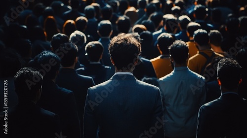 Wallpaper Mural An individual in a business suit stands out among a diverse crowd in an urban setting, showcasing themes of anonymity, leadership, and social dynamics. Torontodigital.ca