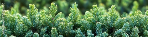 Christmas Tree Plantation Dense Green Spruces on Summer Day, Coniferous Forest Panorama
