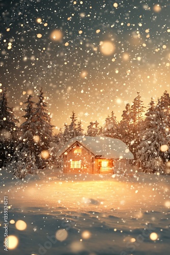 Wallpaper Mural Snowy Cabin Winter Night. Torontodigital.ca