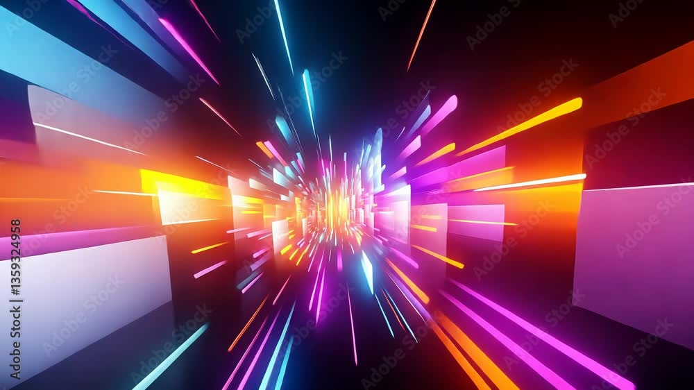 Hypnotic, vibrant tunnel of flashing, geometric shapes