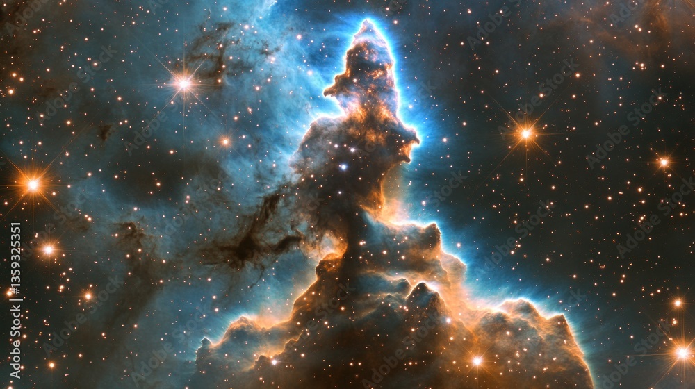 Fototapeta premium A stunning cosmic formation surrounded by many bright shining stars