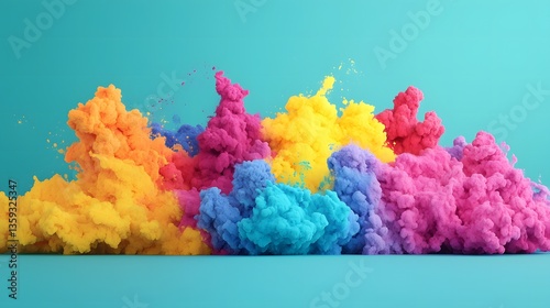 Vibrant color explosion art digital studio graphic design creative environment aerial view artistic concept for visual impact