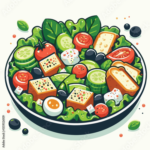 lunch, lettuce, food, fresh, salad, meal, healthy, green, cheese, caesar, dinner, gourmet, chicken, vegetable, parmesan, bowl, delicious, bread, sauce, dish, grilled, dressing, crouton, plate, cuisine