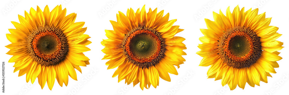 PNG Three vibrant sunflowers aligned, element set on transparent background