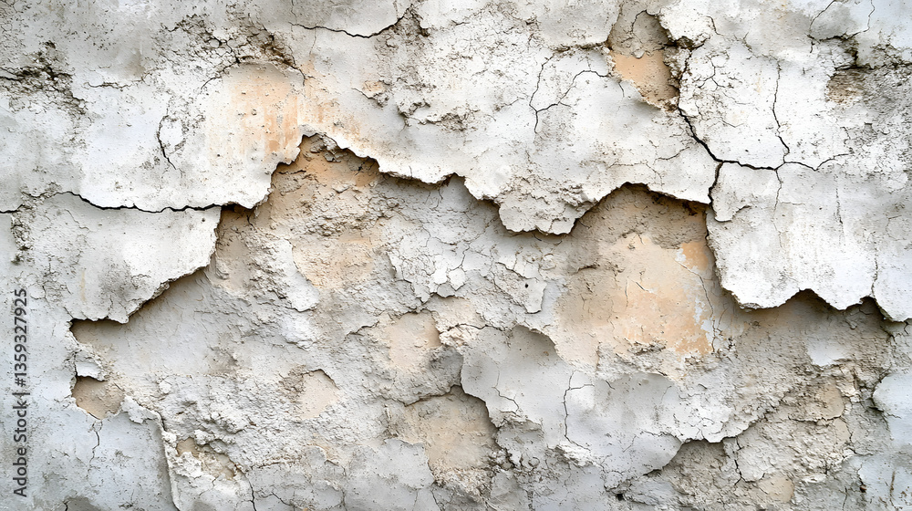 Cracked Wall Texture: Close-up shot of a weathered wall with peeling paint, revealing layers of textures and colors, capturing the effects of time and the beauty of imperfection.