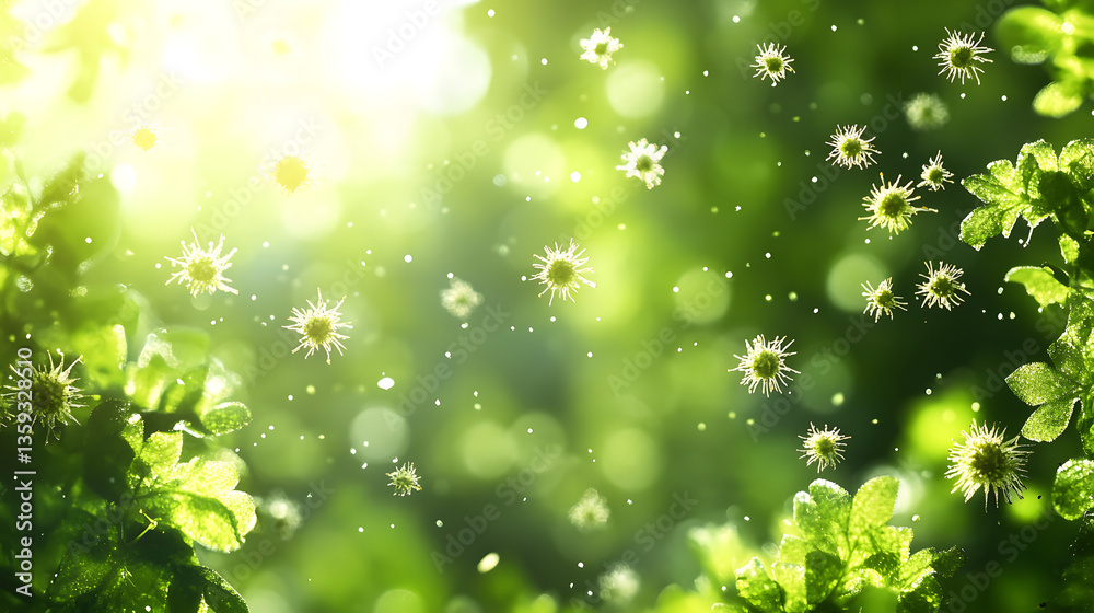 A Symphony of Pollen: Captured the essence of spring, this photograph beautifully displays a cloud of pollen dancing amidst verdant foliage, illuminated by gentle sunlight