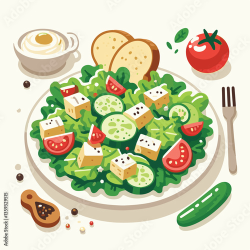 lunch, lettuce, food, fresh, salad, meal, healthy, green, cheese, caesar, dinner, gourmet, chicken, vegetable, parmesan, bowl, delicious, bread, sauce, dish, grilled, dressing, crouton, plate, cuisine