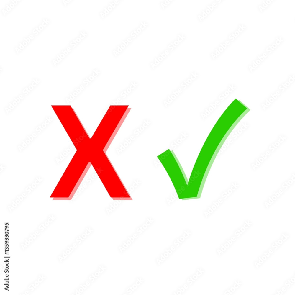 Obraz premium Red wrong cross and green right check, decision icons