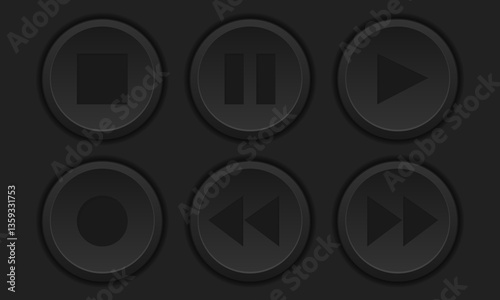 Obraz na płótnie Black media control buttons. Set of media control buttons marked with a unique symbol representing a specific media function. Vector illustratrion, EPS10 w salonie