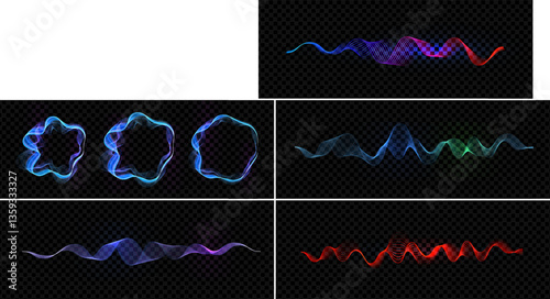 Soft transparent wave in gradient blue to green tones, glowing gently on a dark transparent background. Peaceful signal stream, harmonic energy concept. Smooth motion vector illustration