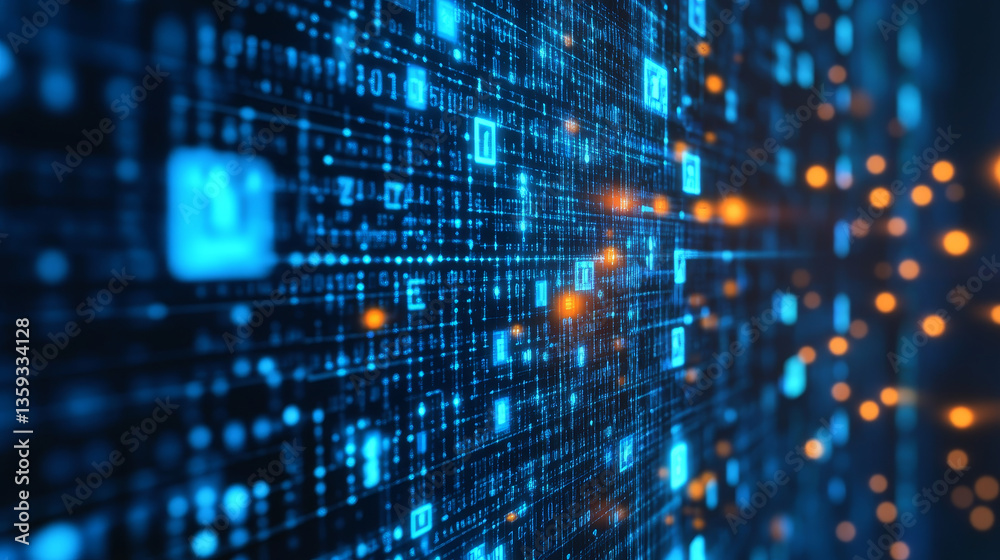 Datum and coding. Blocks of information, big data and business technology. Blockchain 3D illustration. Cyberspace Current Code Flow Datum and coding. Blocks of information, big data and business technology. Blockchain 3D illustration. Cyberspace Current Code Flow