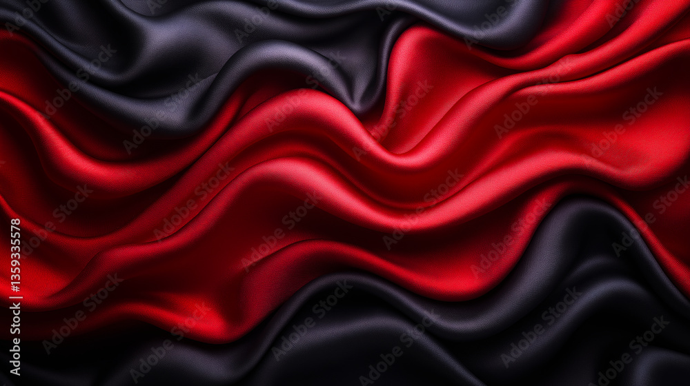 Obraz premium Luxurious background with flowing red and black silk fabric with elegant folds and smooth texture