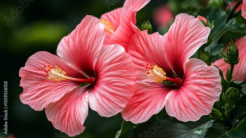 Exquisite Pink Hibiscus Bloom in Nature's Embrace