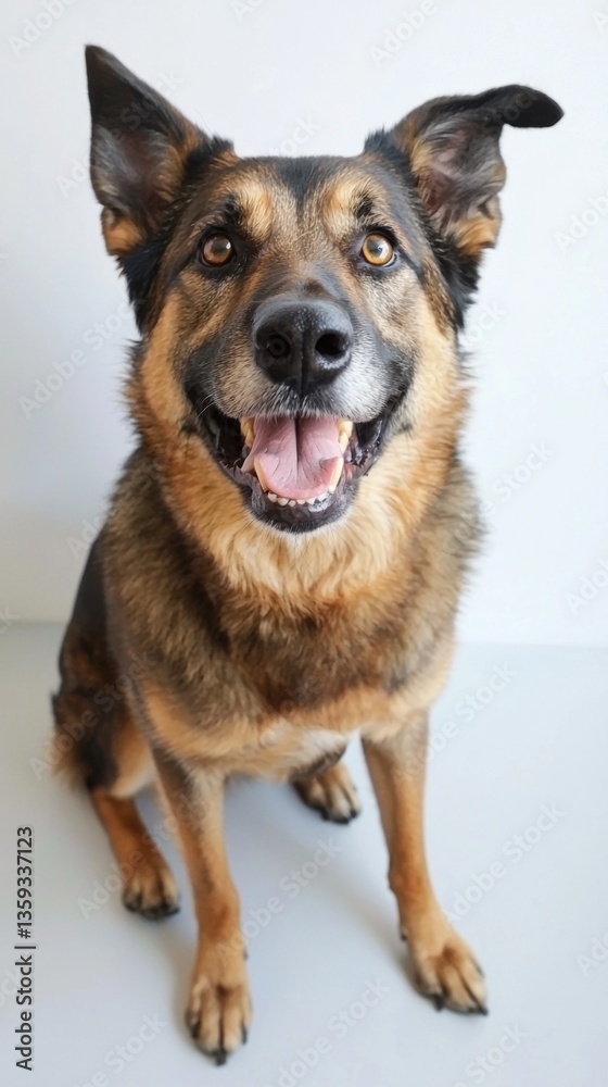 Cute happy dog sitting and posing on white background, German Shepherd dog Cute happy dog sitting and posing on white background, German Shepherd dog