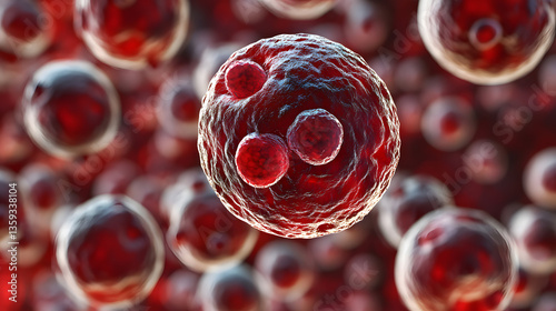 Microscopic Universe: Intricate detail of a red blood cell, capturing the essence of life at a cellular level, symbolizing health, wellness, and scientific exploration.