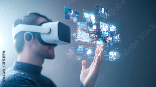 Exploring virtual reality experiences tech lab digital interaction indoor close-up innovation