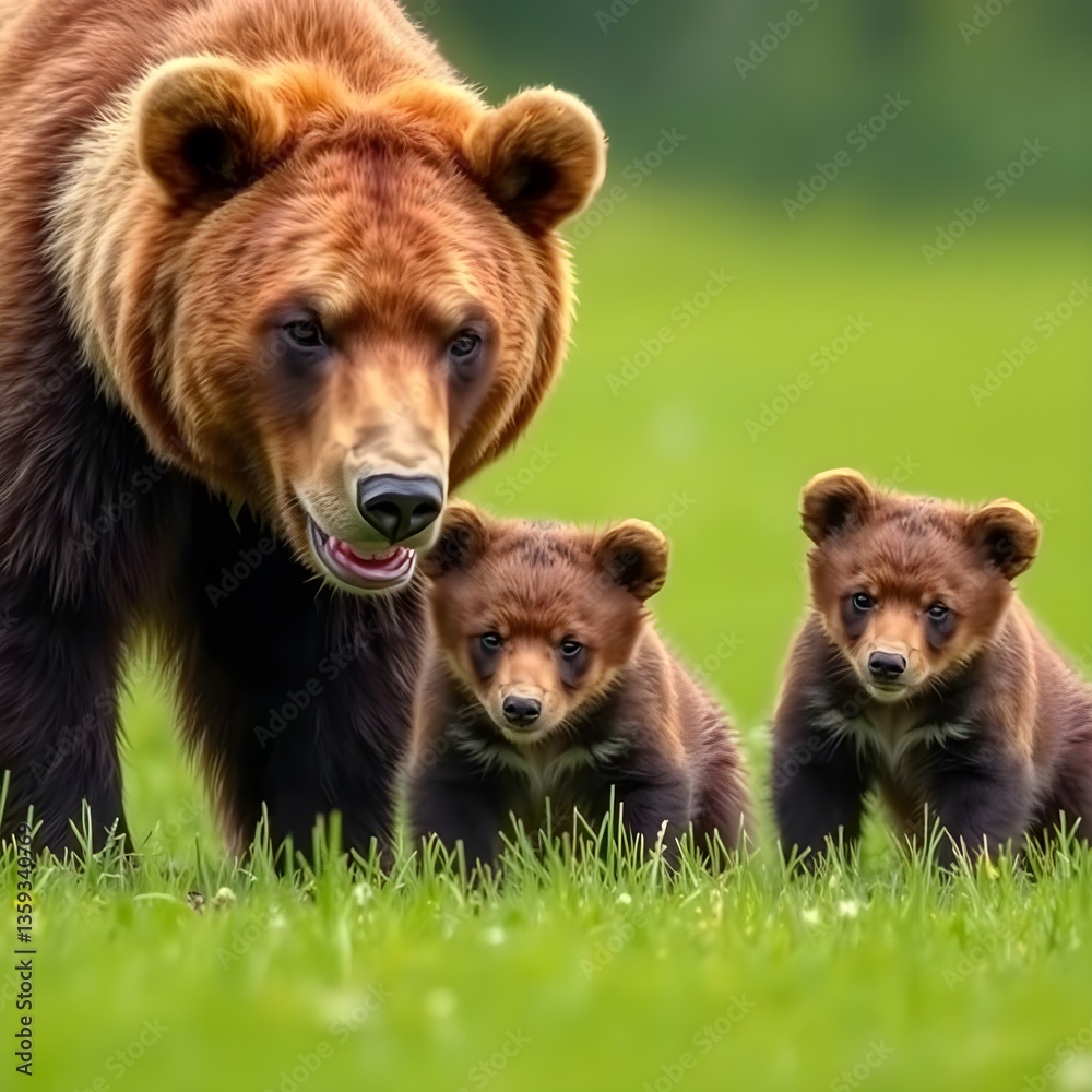 Fototapeta premium Mother Bear and Her Adorable Cubs