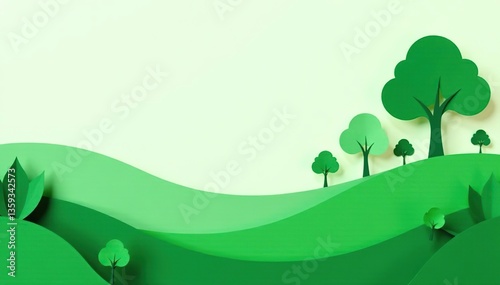 Abstract 3D green paper cut shapes on vector background for business presentations, flyers, posters, invitations Carving art, environment, ecology,  abstract,  design