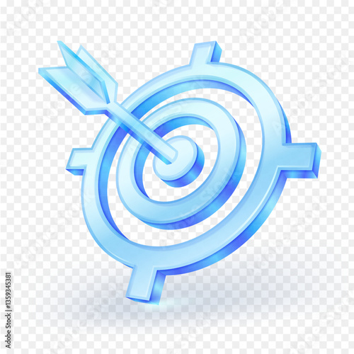3D transparent glass target icon. Symbolizing precision, goal achievement, and success isolated on white background. Vector illustration.