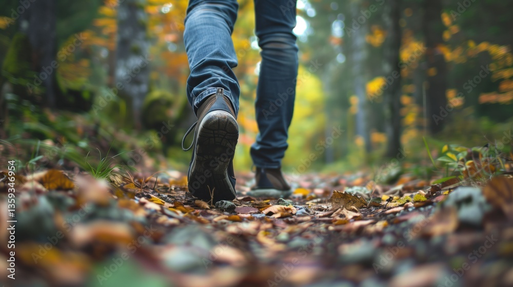 Close-up of foots walking through a lush green park, taking deep breaths and enjoying the fresh air as a way to relieve stress. Close-up of foots walking through a lush green park, taking deep breaths and enjoying the fresh air as a way to relieve stress.
