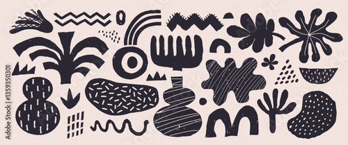 Abstract naive elements, doodles and organic shapes in imprint style