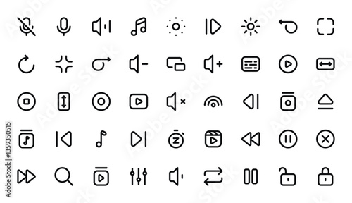 Media Control Icon Set - Playback, Volume, and Navigation Symbols