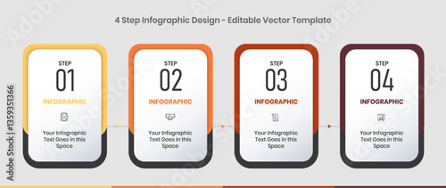 4 Steps Infographics Design Template - Graph, Pie chart, workflow layout, vertical rectangular box diagram, brochure, report, presentation, web design graphic elements editable vector illustration