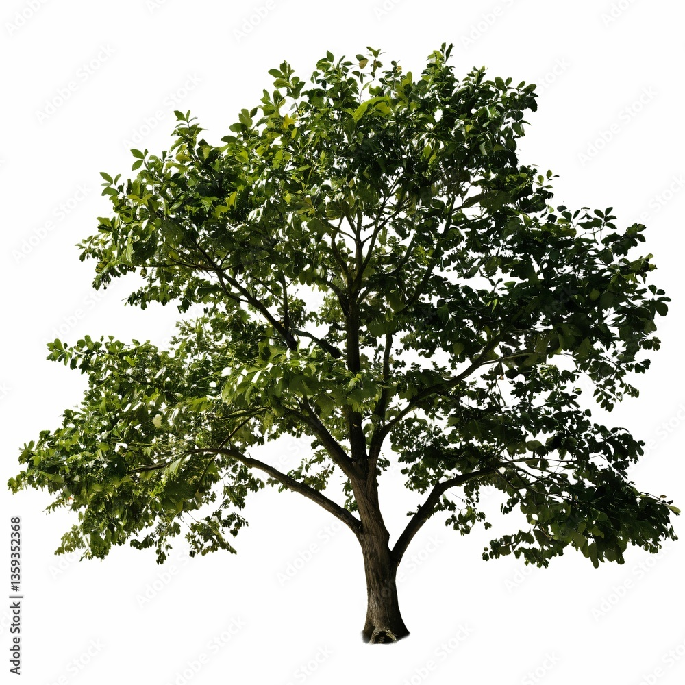 Obraz premium A lush green tree with dense foliage standing prominently against a white, clean background