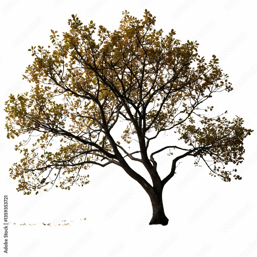 Fototapeta premium A solitary tree stands against a white background.