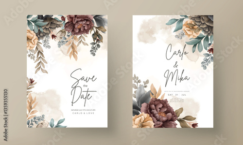 wedding invitation card with beautiful watercolor floral wreath