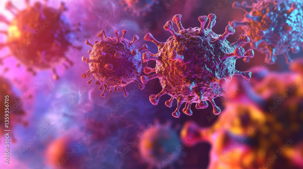 Virus inside cell. Replication and mutation of viruses. Macro 3D illustration. Microbiology and Virology as a Science of Future Virus inside cell. Replication and mutation of viruses. Macro 3D illustration. Microbiology and Virology as a Science of Future