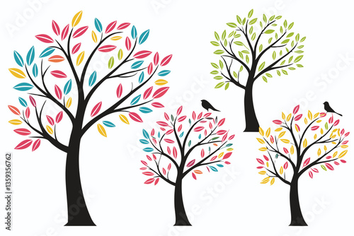 set of tree silhouette vector illustration