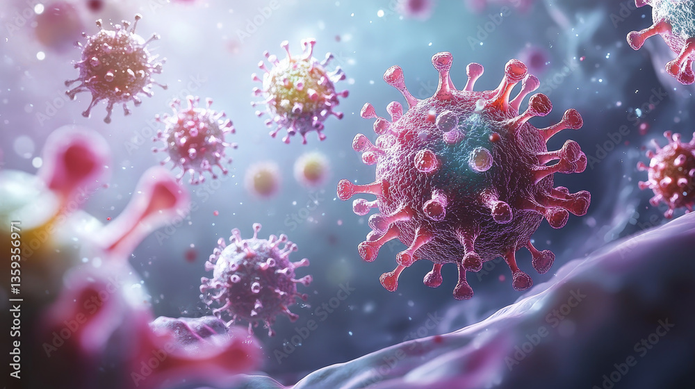 Virus inside cell. Replication and mutation of viruses. Macro 3D illustration. Microbiology and Virology as a Science of Future Virus inside cell. Replication and mutation of viruses. Macro 3D illustration. Microbiology and Virology as a Science of Future