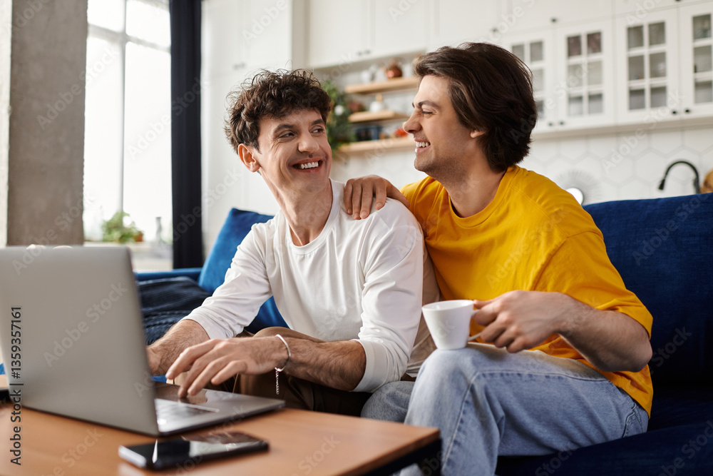 Modern love and connection in a stylish apartment by a gay couple enjoying life together Modern love and connection in a stylish apartment by a gay couple enjoying life together