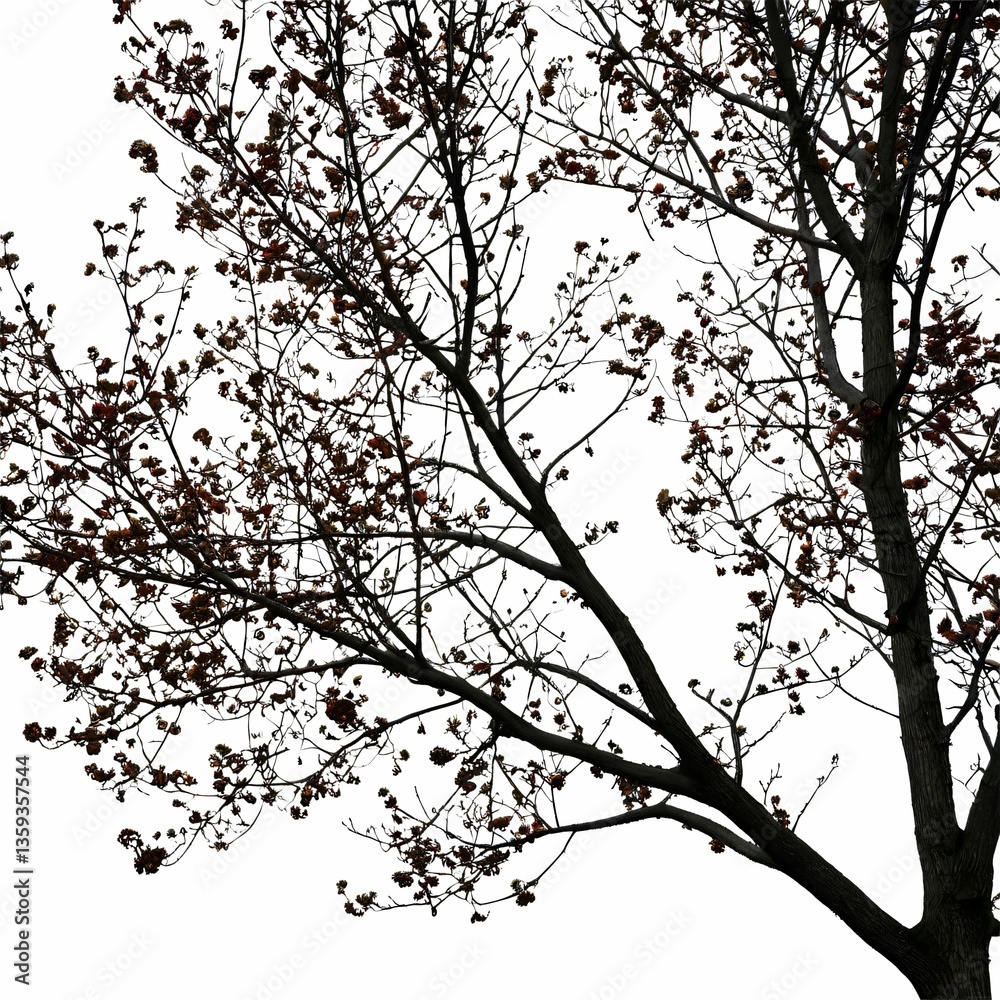 Naklejka premium A leafless tree against a white background, with a slight shadow effect.