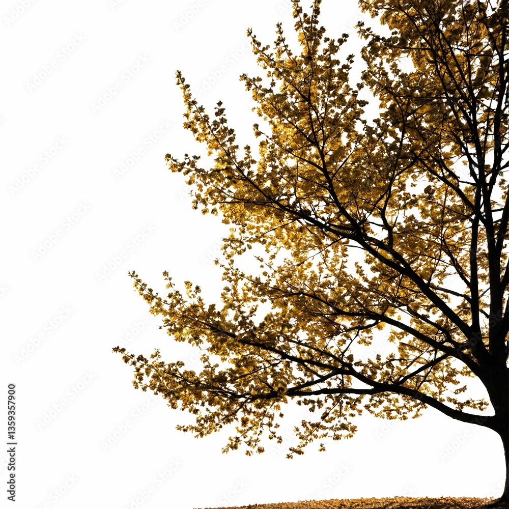 Fototapeta premium A solitary tree stands against a stark white backdrop in a quiet, natural setting.