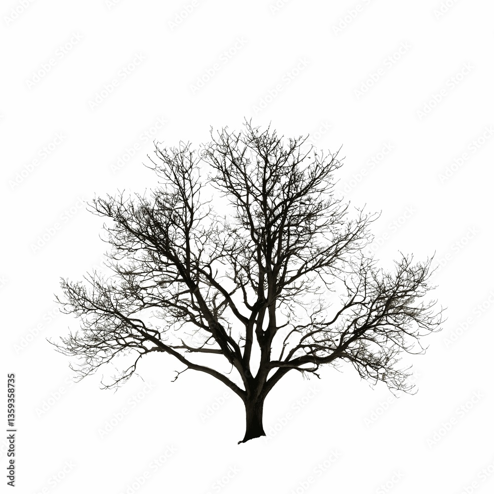 A single bare tree standing in a stark white environment A single bare tree standing in a stark white environment