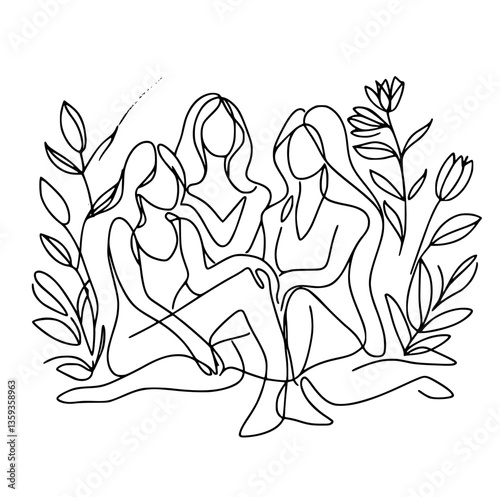 Creative and stylish line drawing of plus-size women with fluid strokes.