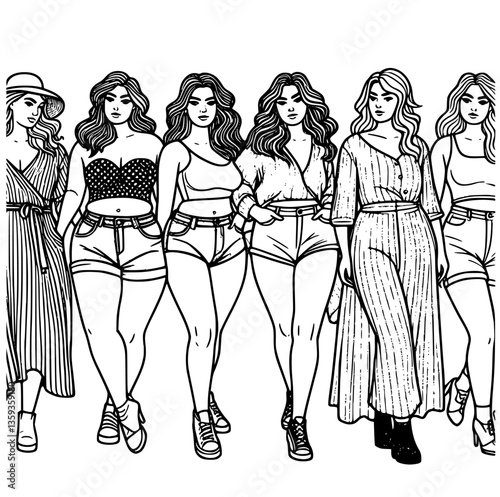 Trendy one-line art of plus-size women for modern design.