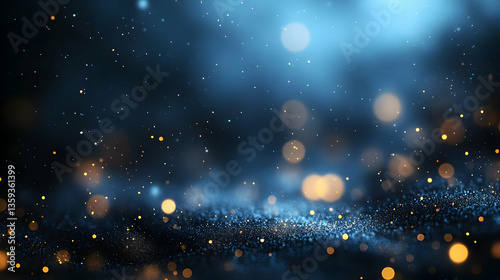 Dark Blue Background With Golden Bokeh Lights