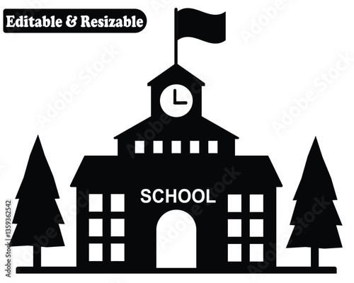 School, school silhouette, flat icon, black and white.