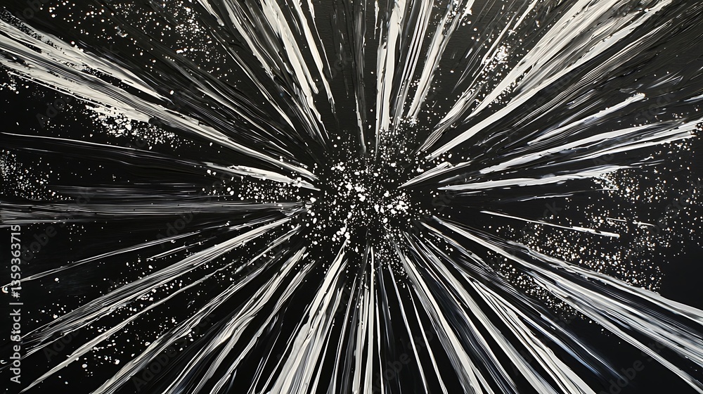 A painting of a starburst with white and black colors A painting of a starburst with white and black colors
