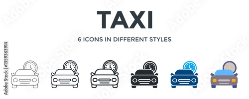 Taxi  Icon In Different Style Vector Illustration. Designed In Thin Line, Regular Line, Bold Line, Glyph, Color Fill, And Flat Style Can Be Used For Web