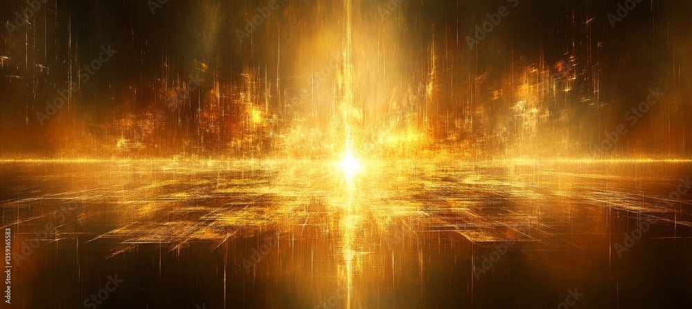 Glowing Cityscape At Night In Gold Abstract Background With Glowing Lines And Shimmering Particles. Glowing Cityscape At Night In Gold Abstract Background With Glowing Lines And Shimmering Particles.