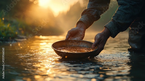 Person panning for gold in a river