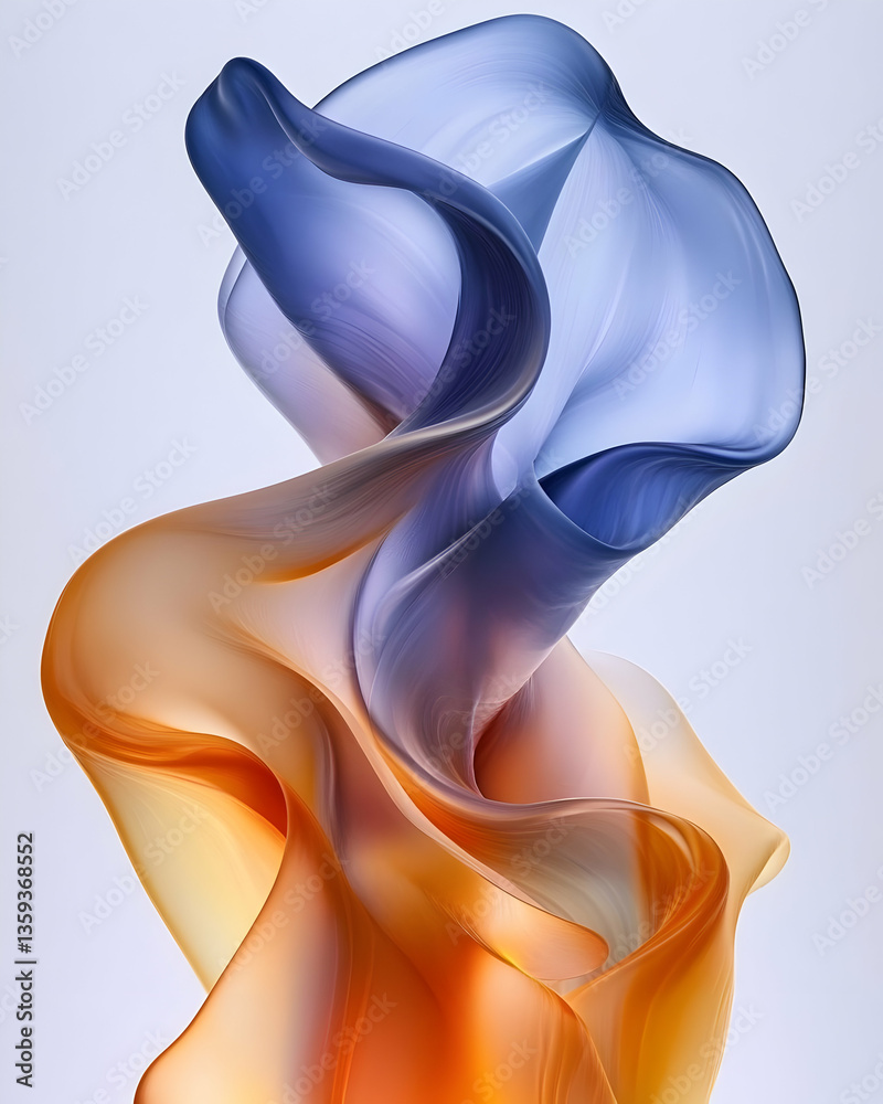Abstract 3D Render of Flowing Fabric in Blue and Orange Abstract 3D Render of Flowing Fabric in Blue and Orange