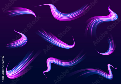 Speed on the expressway creates an effect of blue light in the background, with neon purple lines forming an abstract futuristic police scene. A bright design in vector illustration showcases png