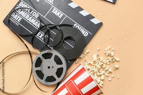 Movie clapper with popcorn ...